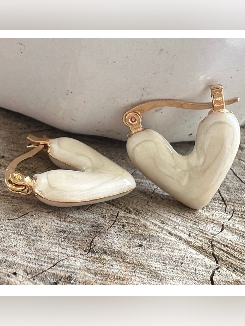 Beige Puffy Heart Dainty Hoop Earrings Hypoallergenic Lightweight